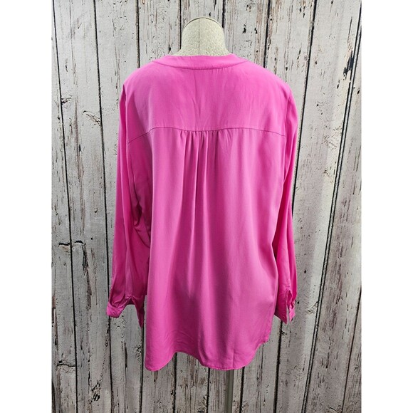 DIANE VON FURSTENBERG Women's 12 Esti Silk Pink Roll Tab Sleeve Blouse Shirt EUC - Picture 3 of 7